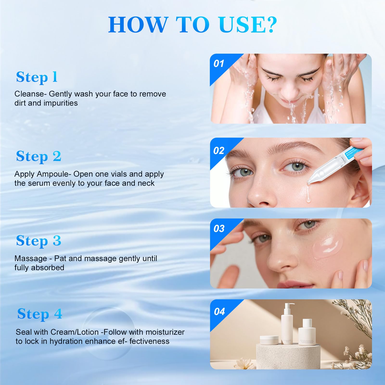 3% 4D Hyaluronic Acid Serum for Face, 30 Single-Use Vials