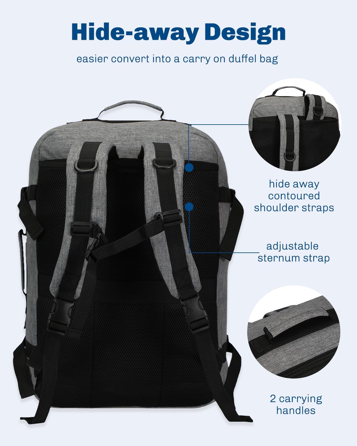 Hynes Eagle Carry on Backpack 38L Large Travel Backpack for Women Flight Approved Weekender Bag Laptop Backpack Men 15 inches Black Grey 2023