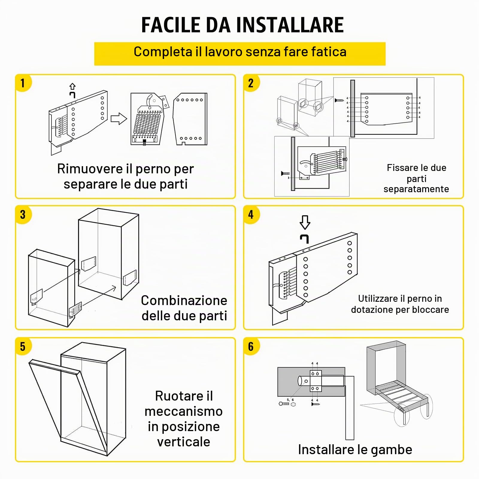 VEVOR Murphy Meccanismo di Montaggio a Molle a Parete Kit Hardware di Supporto per Carichi Pesanti Kit Fai da Te per Letto King Queen (Verticale), Bianco