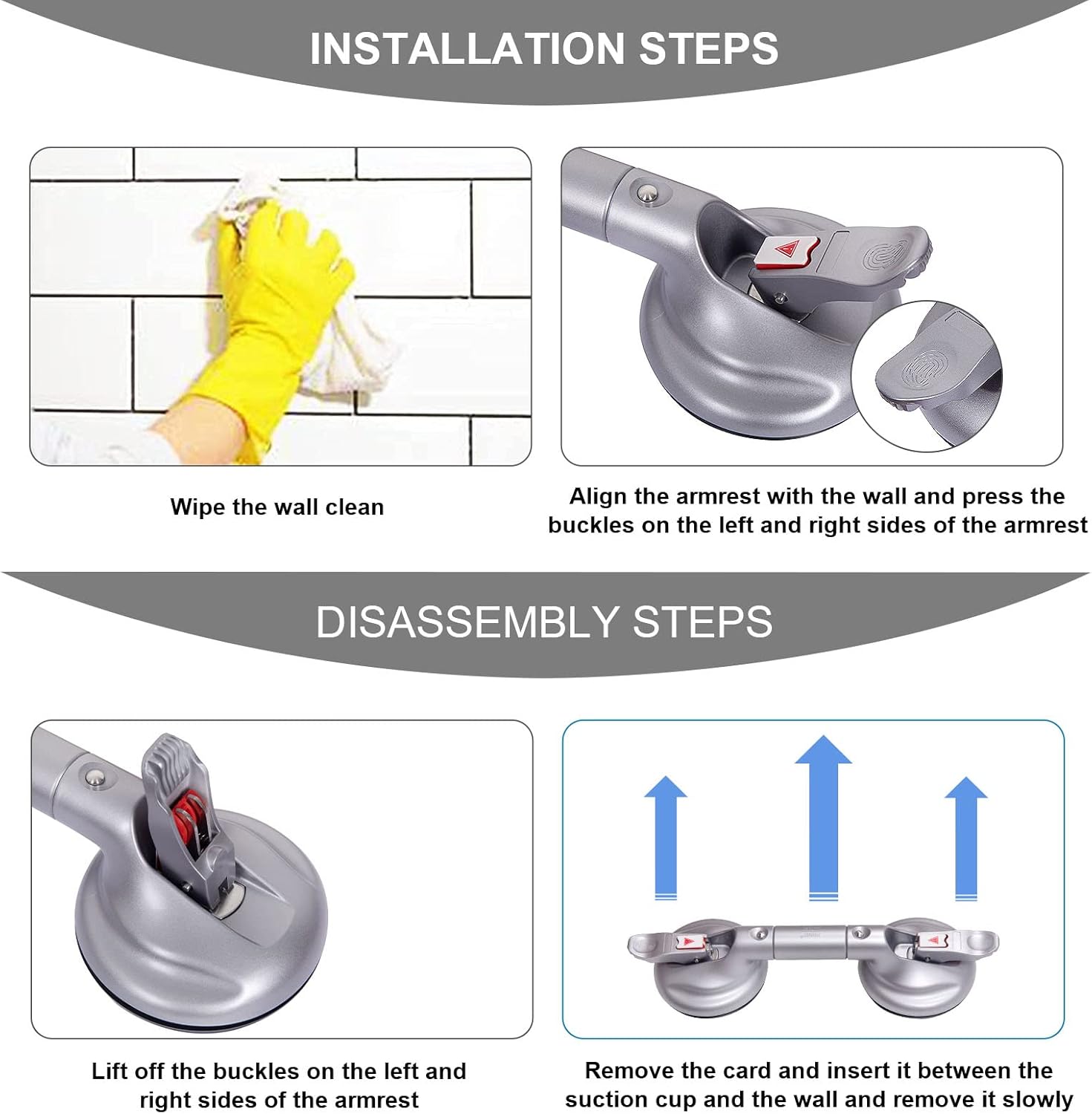 15inch Suction Shower Grab Bar, Portable Shower Handle Bar Suction Grip Bar Bathtub Handle with Strong Suction Cup Fitting and Rapid Release for Bathroom(Max Capacity :300lb