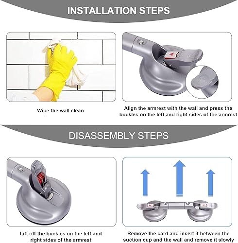 Miniatura 10 de Barra de agarre de ducha de succión mejorada de 15 pulgadas, barra de mango de ducha portátil, mango de succión para bañera con fuerte fijación de