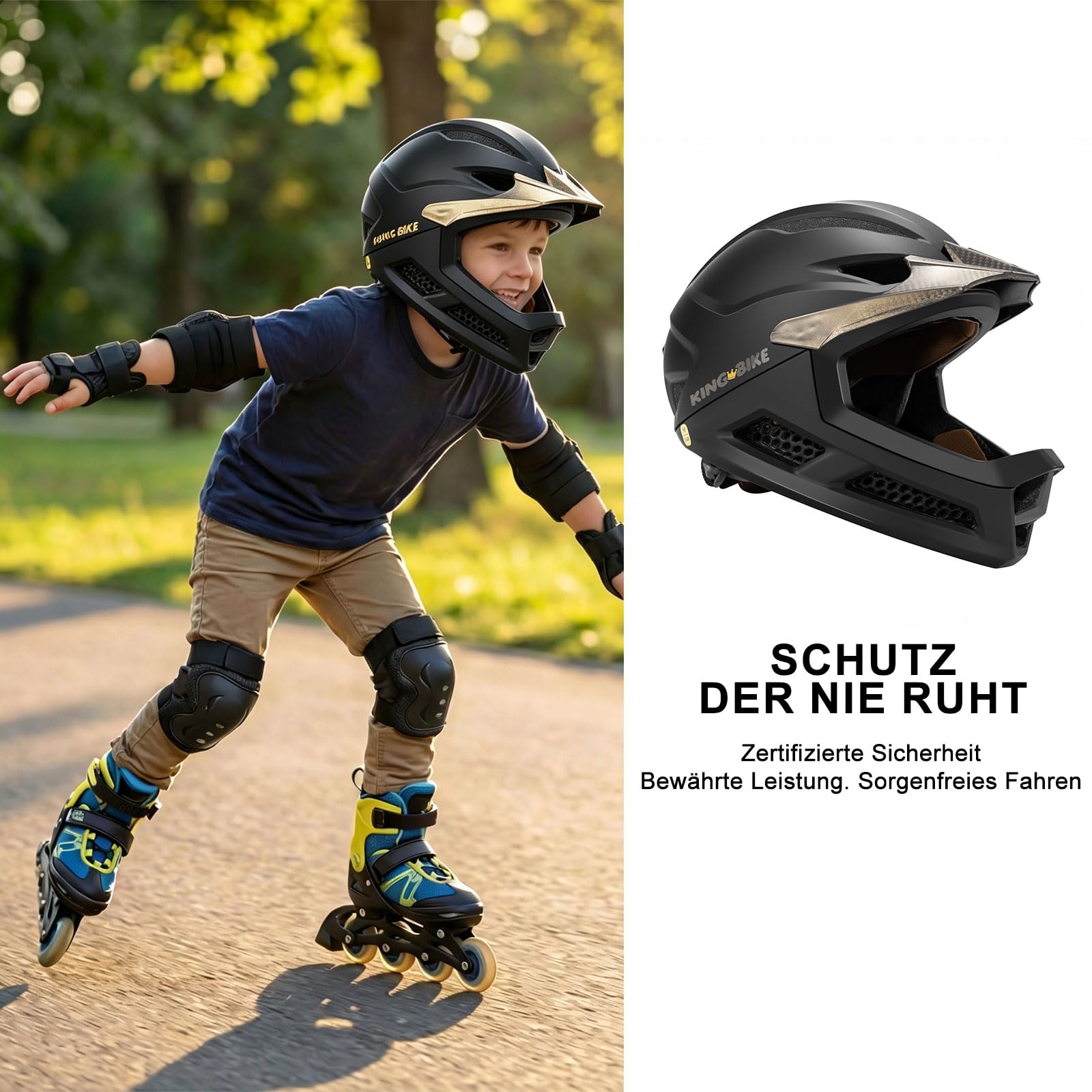 Casque de vélo intégral pour enfant à partir de 3 à 5 à 8 ans, protection intégrale pour vélo, scooter et sport pour garçons et filles