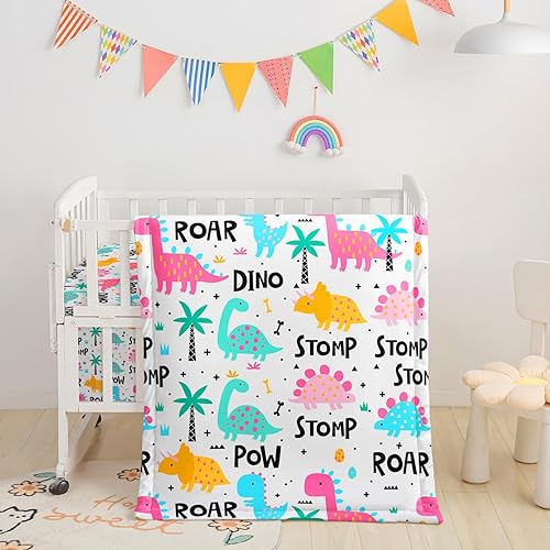 Axolotl Juego de ropa de cama de cuna para niña, juego de edredón de cuna de dinosaurio de dibujos animados, juego de ropa de cama suave de 3 piezas