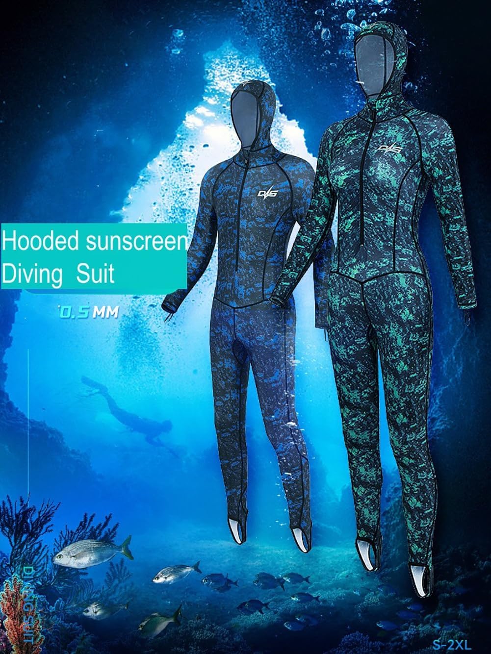 0.5MM Men's Women's Full Body Wetsuit, Ultra Stretch One Piece Diving Wet Suits with Front Zip Hooded for Snorkeling Surfing Canoeing Scuba