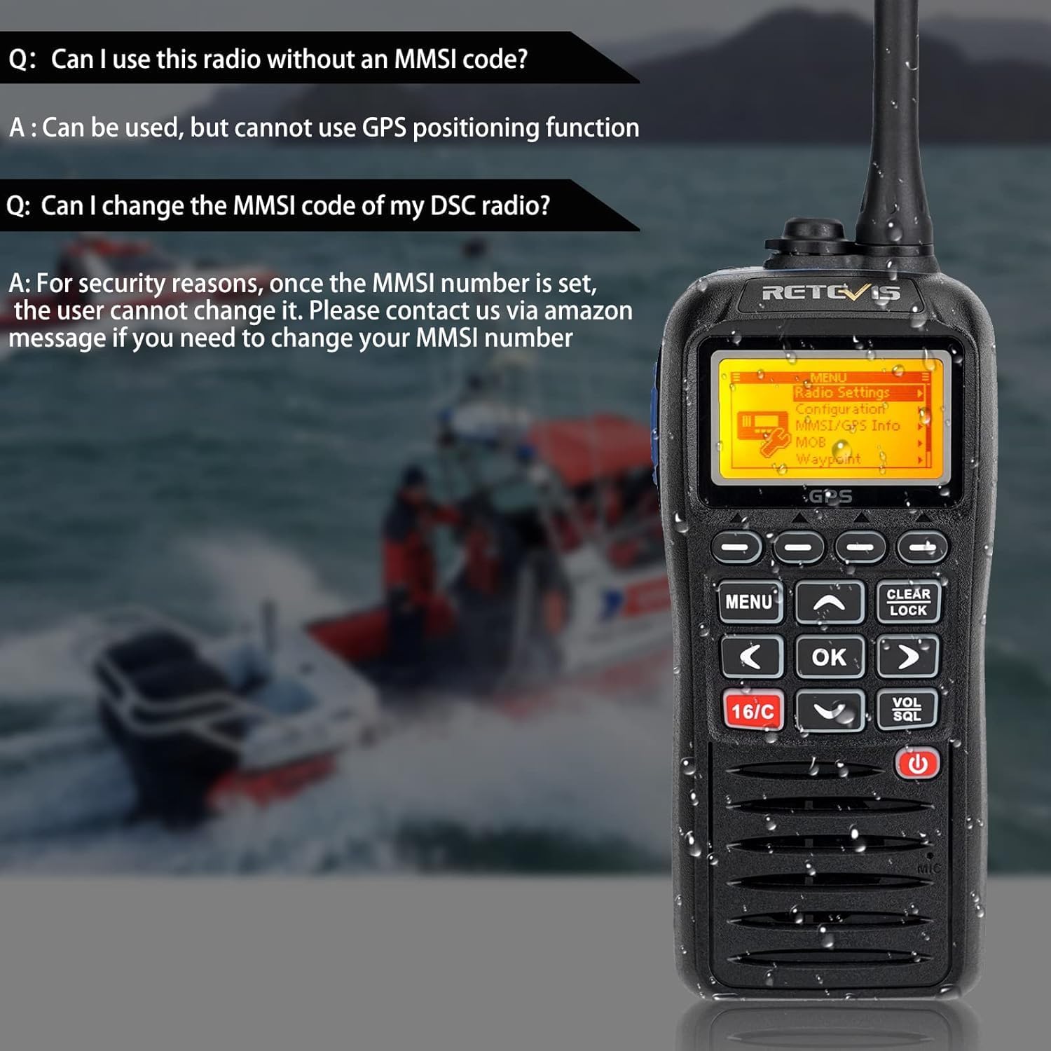 Retevis RM40 Handheld Marine Radio with GPS DSC Mob,Floating IP67 Submersible Waterproof,1500mAh,NOAA Weather,International Channel,Dual/Tri-Watch,Ship to Shore Radio for Lease Cargo Ship(2 Pack)