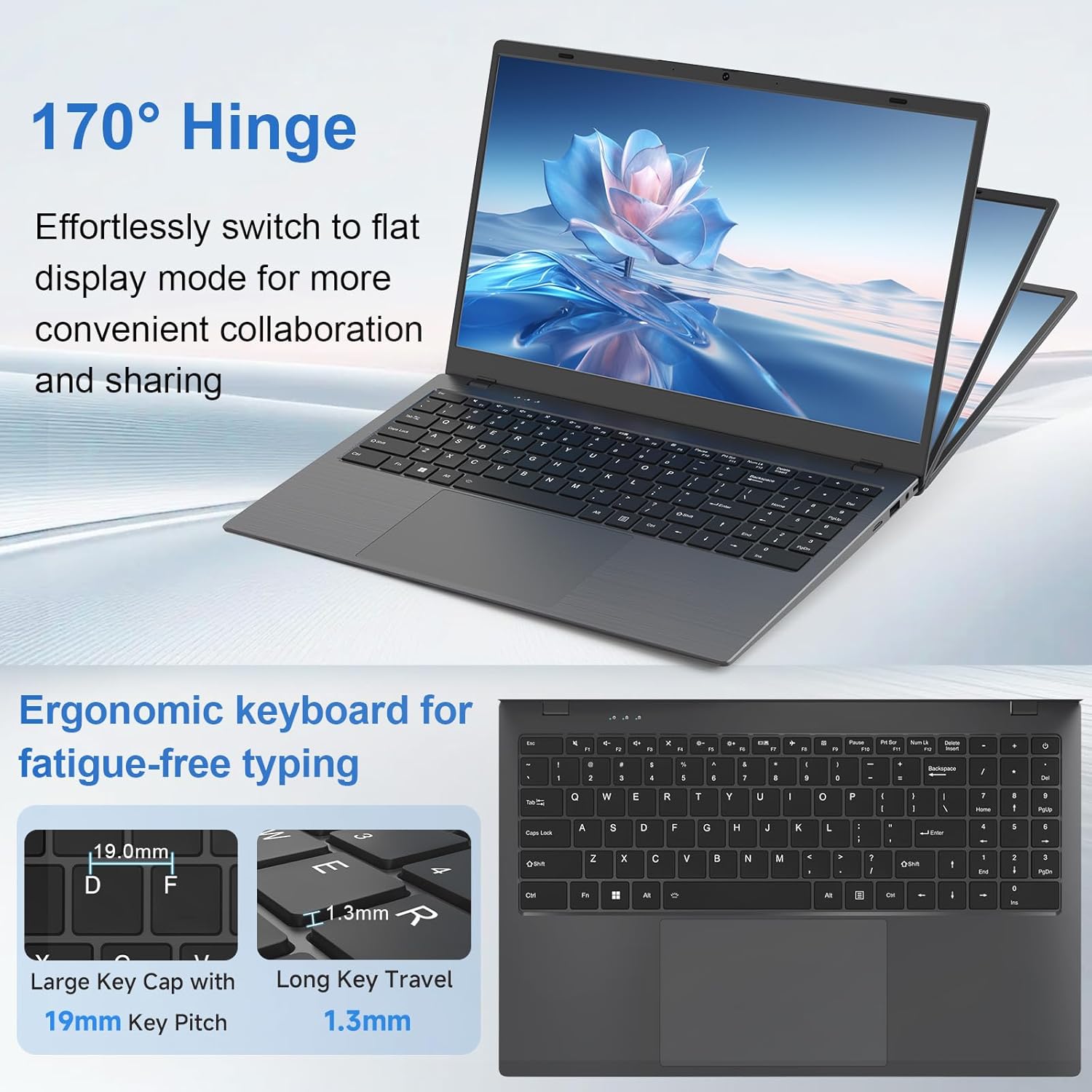 15.6" Laptop Computer, 8GB RAM 256GB SSD, FHD IPS Display, Pentium 6500Y (Up to 3.4GHz), Thin & Lightweight Student Laptop, Quiet Fanless, 170° Hinge, Webcam Privacy Cover