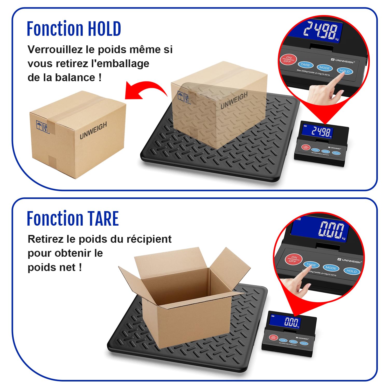 Balance postale numérique sans fil UNIWEIGH 200 kg précision 10 g écran LCD
