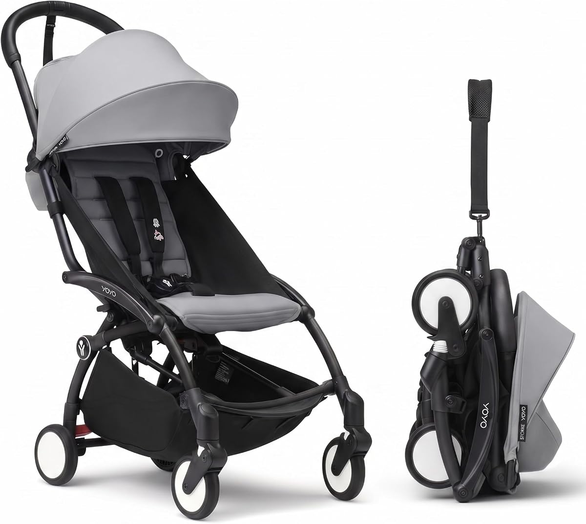 Stokke YOYO3 Cochecito de Viaje a Partir de 6 Meses, Fácil Plegado, Negro/Piedra | Incluye estructura, cojín de asiento y capota, ligero y compacto, compatible con equipaje de mano, almacenamiento en el bolsillo trasero con cremallera y cesta debajo del asiento.