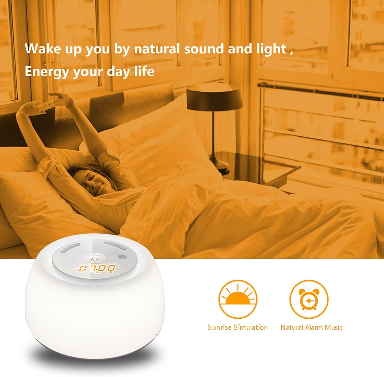 Wake Up Light Sunrise Alarm Clock with 256 RGB Colors, Natural Wake Up Simulation, Timer & Snooze Function, Portable Bedside Lamp for Bedroom Decor and Kids Room