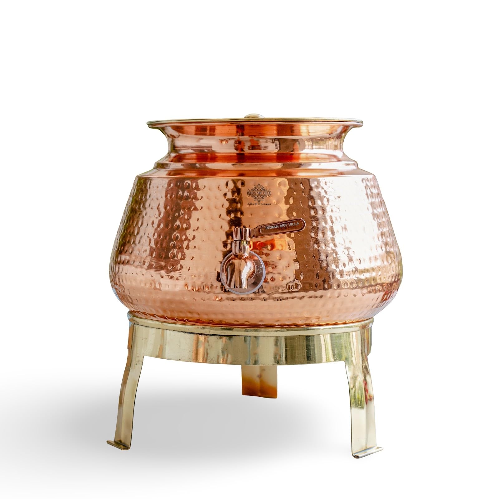 Indian Art Villa 6500 ML Copper Water Dispenser Matka with Hammered Finish, Tap, Lid & Stand, Large Copper Water Storage Container for Home, Family Use, Guest Serving & Gifting-picture-27