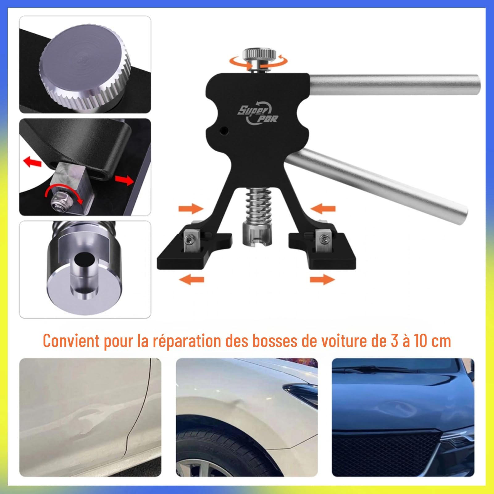 Kit De Débosselage Carrosserie Sans Peinture - Ventouse Et Levier - Pour Bosses Voiture, Réfrigérateur, Moto - Matériau ABS