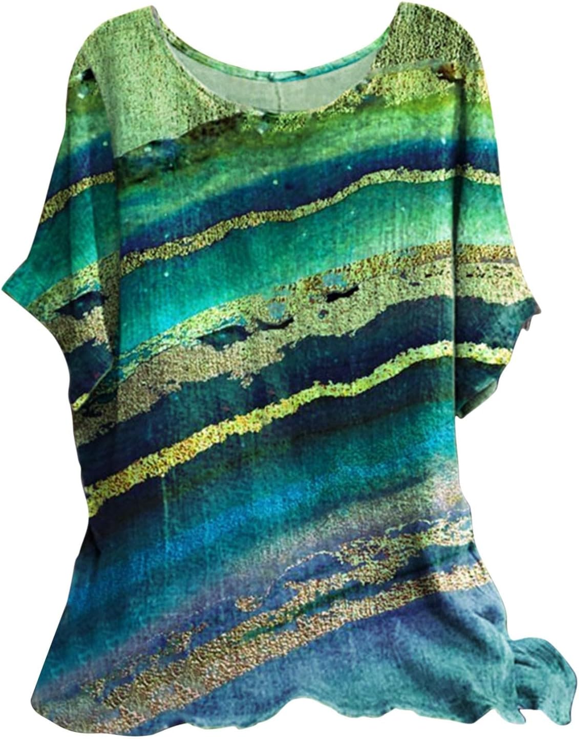 Ladies Linen Tops for Women UK Plus Size Casual Loose Leaf Butterfly Geometric Print Round Neck Short Sleeves Tops Cheesecloth T Shirts Blouse Sales Pullover Tunic Shirts Essential for Summer Vacation