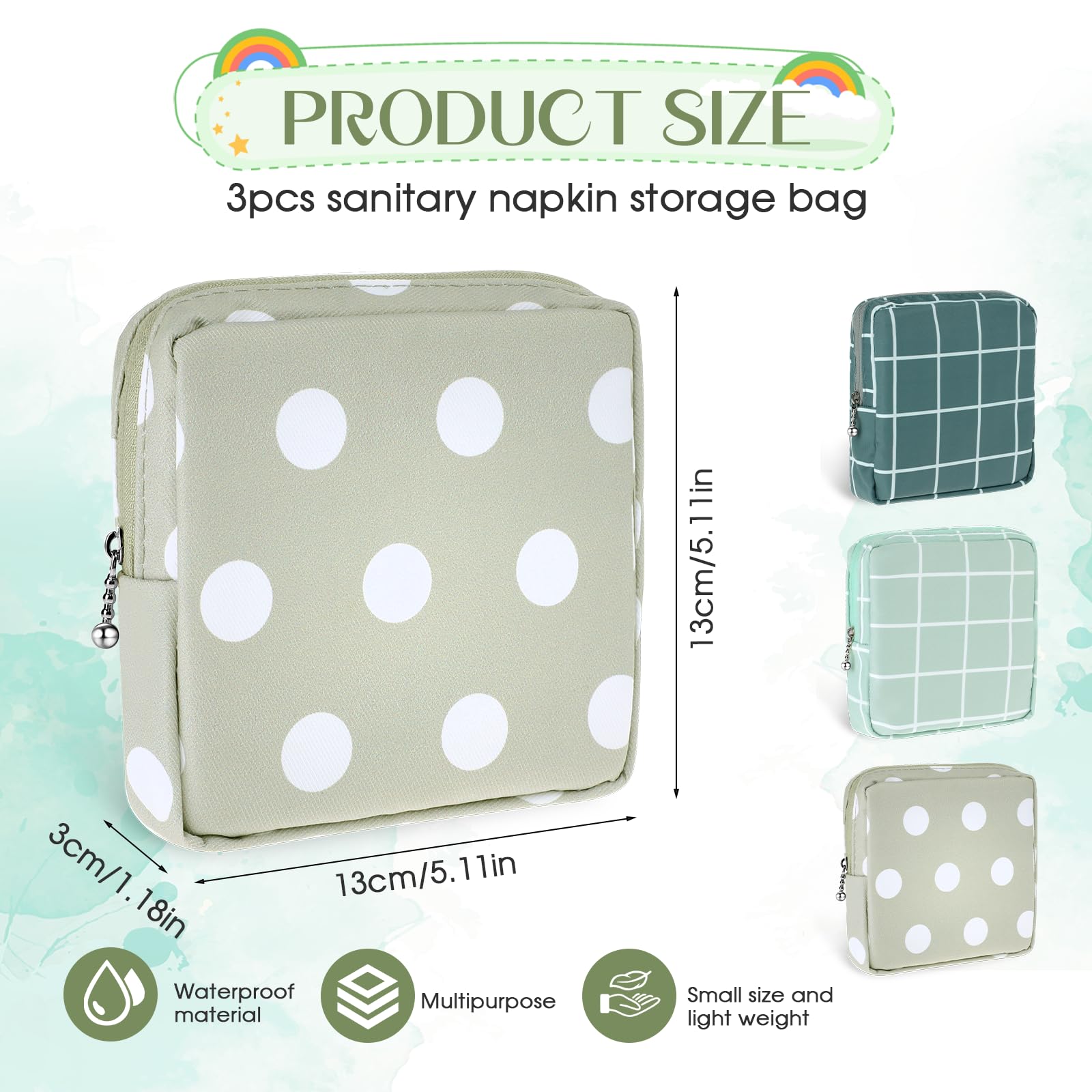 Bolsa de almacenamiento de servilletas sanitarias, bolsas de almohadillas menstruales reutilizables portátiles para mujer, bolsas de tampón, bolsa de productos femeninos, bolsa de kit de 7