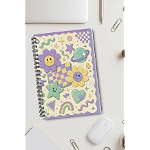 Nostaljik Estetik Papatya ve Renkli Geometrik Tasar m A5 50 Yaprak 100 Sayfa Spiralli  izgili Defter