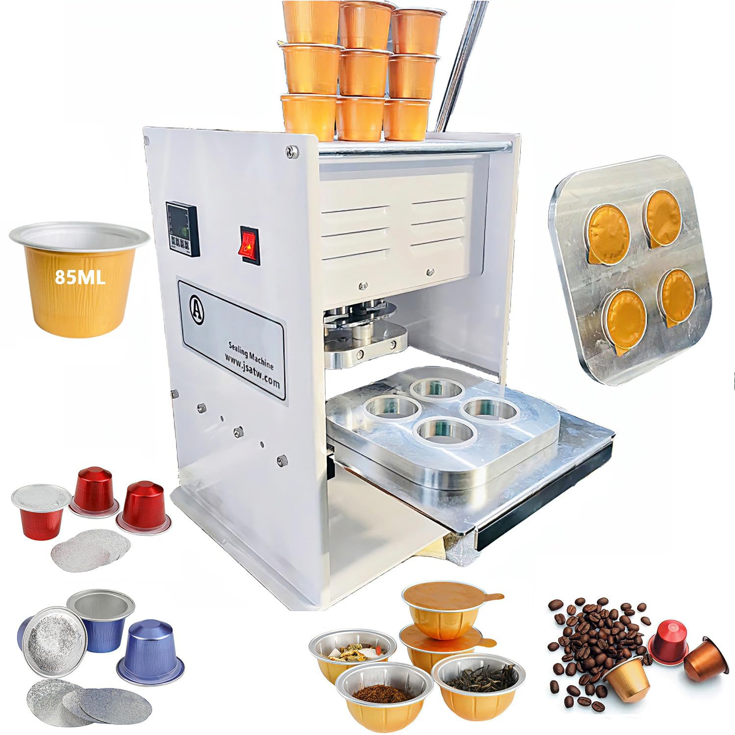 asdchZen Manual Heat Sealing Machine With Metal Housing, 4-Hole Electric Sealer For Food Packaging, Cafes, And Labs (85Ml)