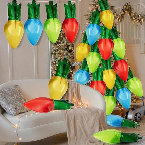 Miniatura 6 de DBKL 60 Pcs Christmas Balloons - Xmas Light Bulb Foil Balloons in Red, Blue, Gold, Green for Christmas Party Decorations