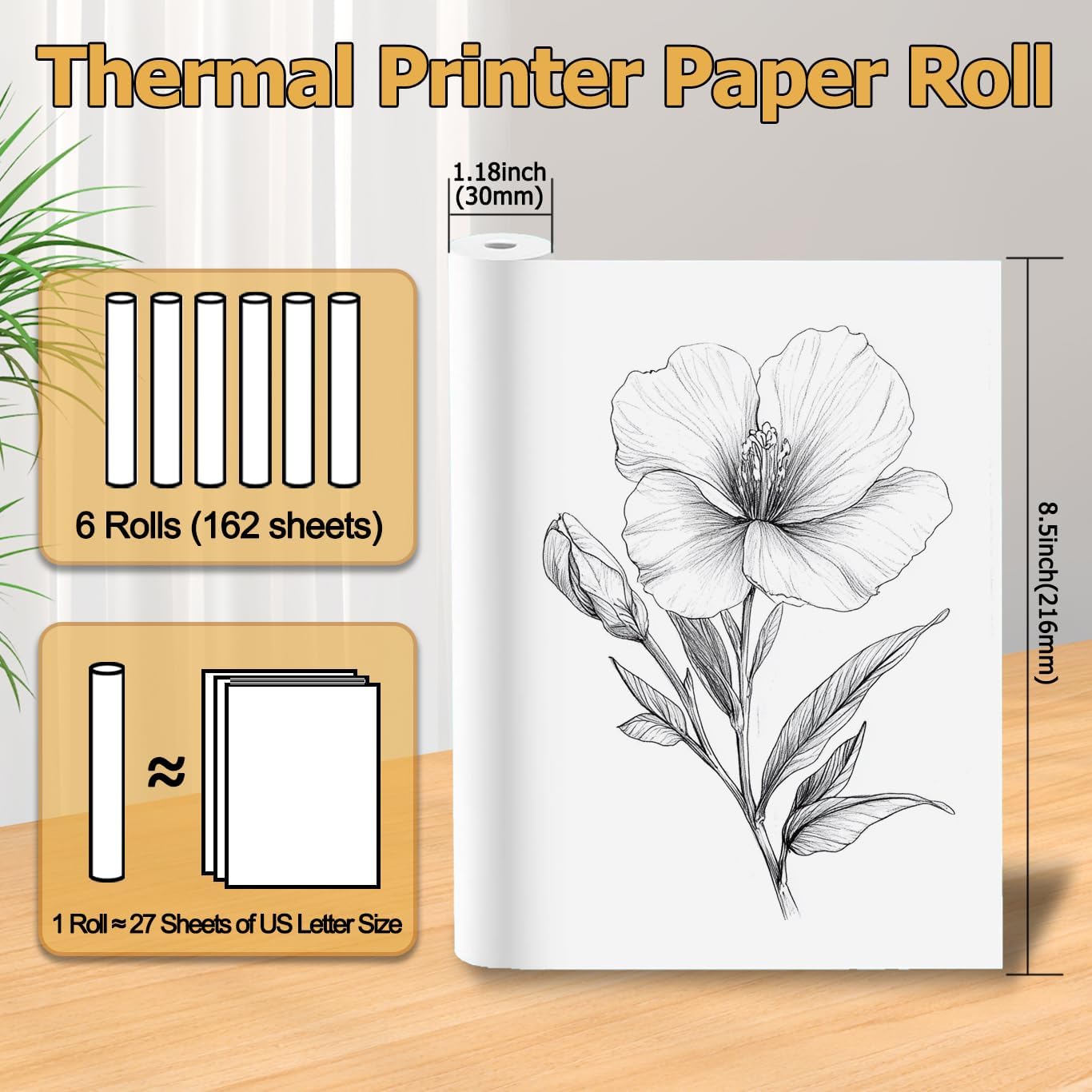 6 Rolls Thermal Printer Paper 8.5 x 11 Inch for Portable Printer, BPA-Free image 2