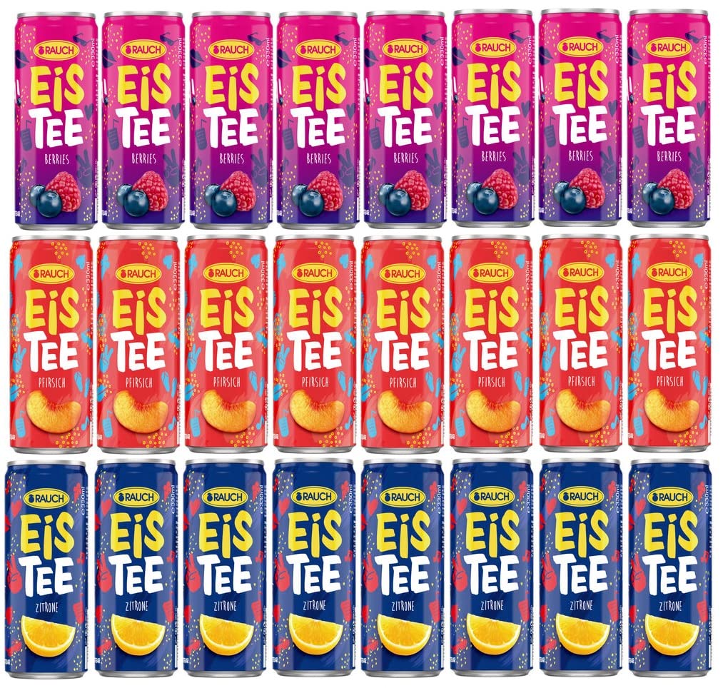24 Dosen Rauch Eistee Mix aus 3 Sorten a 0,33 L 8x Eistee Pfirsich, 8 x Eistee Zitrone, 8 x Eistee Berrys inc. EINWEG Pfand