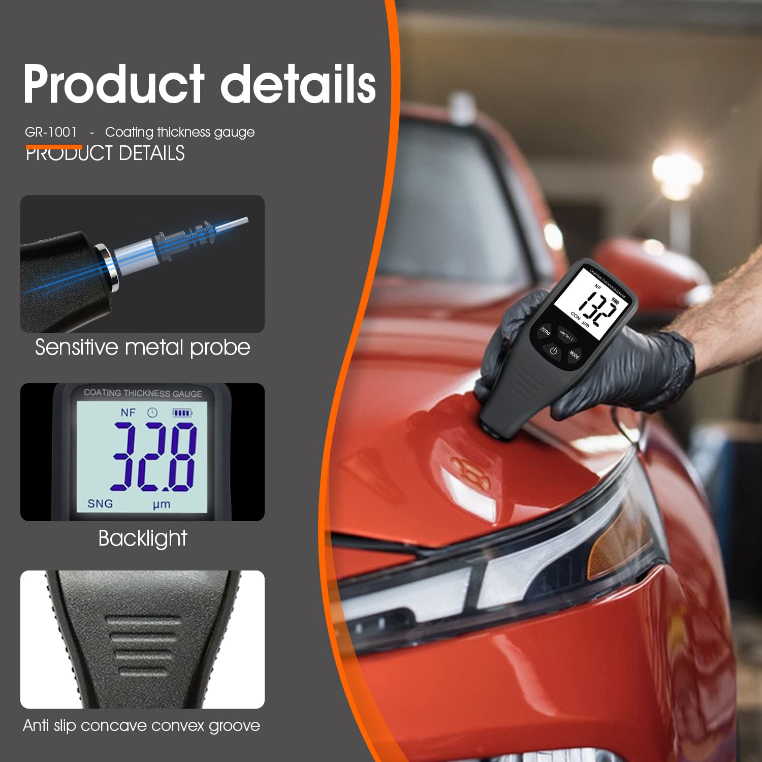 Spessimetro Vernice Digitale per Auto, Sensore Automatico Fe-NF, 0-1500 um