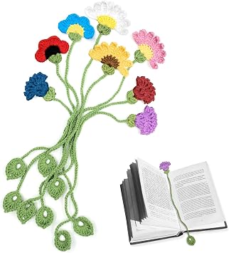 8 Pack Crochet Flower Bookmarks for Women,Handmade Personalized Cute Bookmarks,Gifts for Book Lovers and Teachers,Bag Charms,Keychain