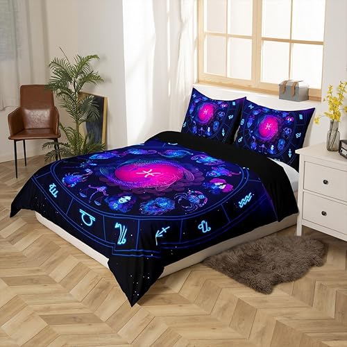 Miniatura 2 de Piscis - Juego de funda de edredón tamaño Queen con patrón de constelación 3D, funda de edredón de galaxia morada para niños, jóvenes, niñas, Multi