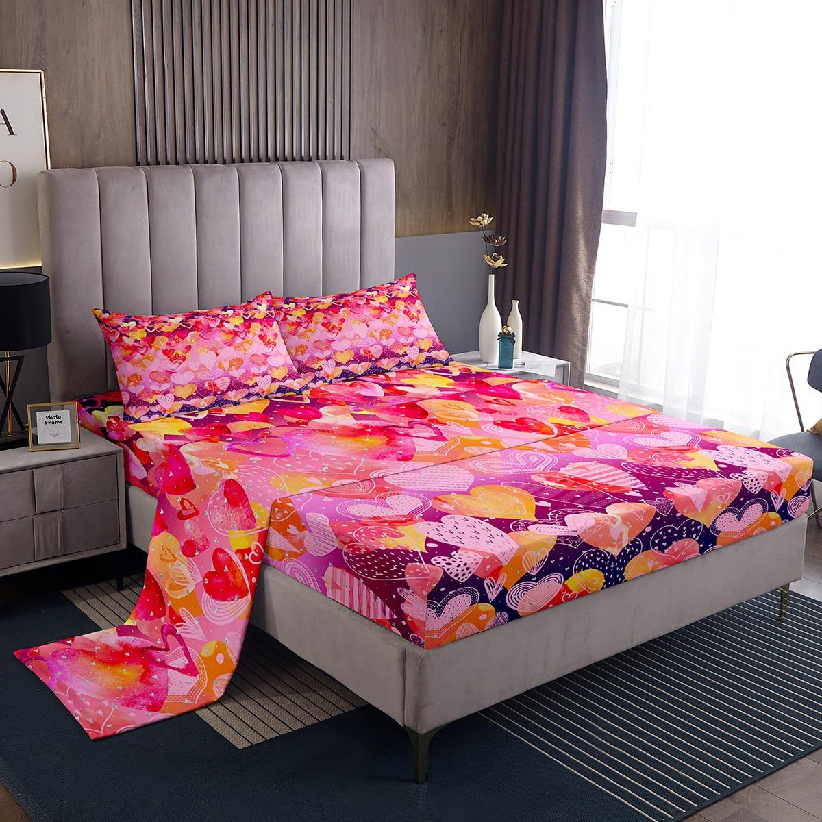 jejeloiu Heart Love Bed Sheets Set Queen Size Day of Love Sheet Set for Kids Boys Girls Decor