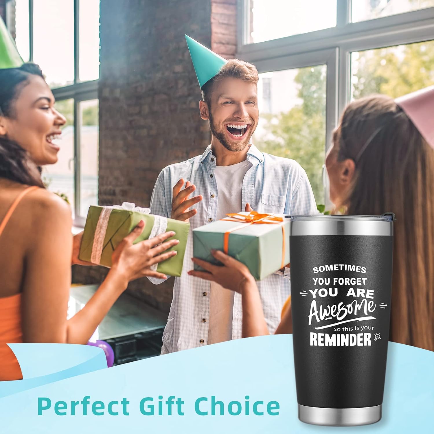 COMOOO Sometimes You Forget You Are Awesome, So This Is Your Reminder,20oz Tumblers Gifts for Men,Women,Stainless Steel Coffee Mug with Lid and Straw, Birthday Presents for Her Him,Friends,Co-workers - Image 6