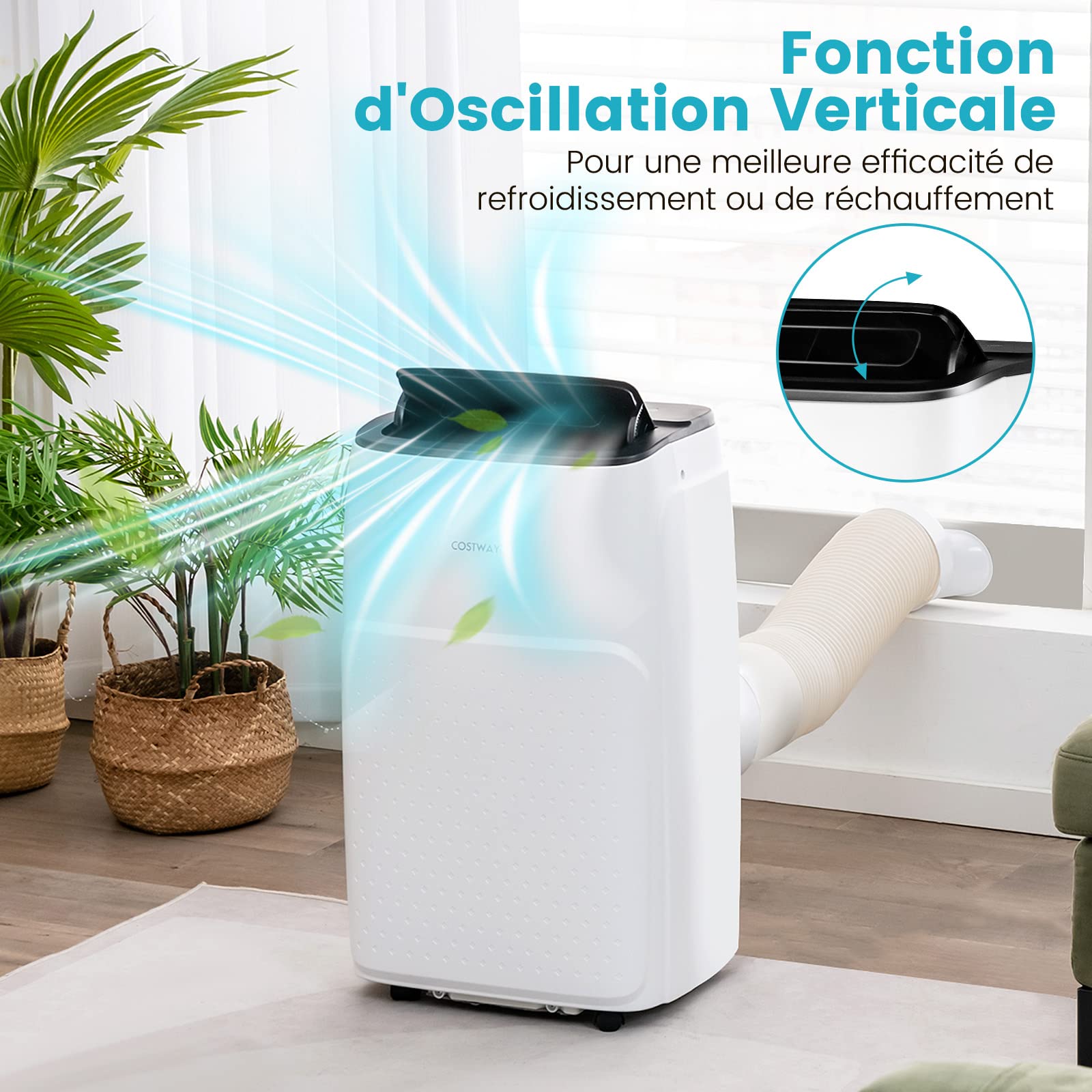 COSTWAY Climatiseur Mobile Silencieux 5 EN 1, Clim 12000BTU Refroidissement Rapide,Chauffage,Ventilateur,Déshumidificateur,Mode Nuit, Climatisation Faible Conso,Wifi