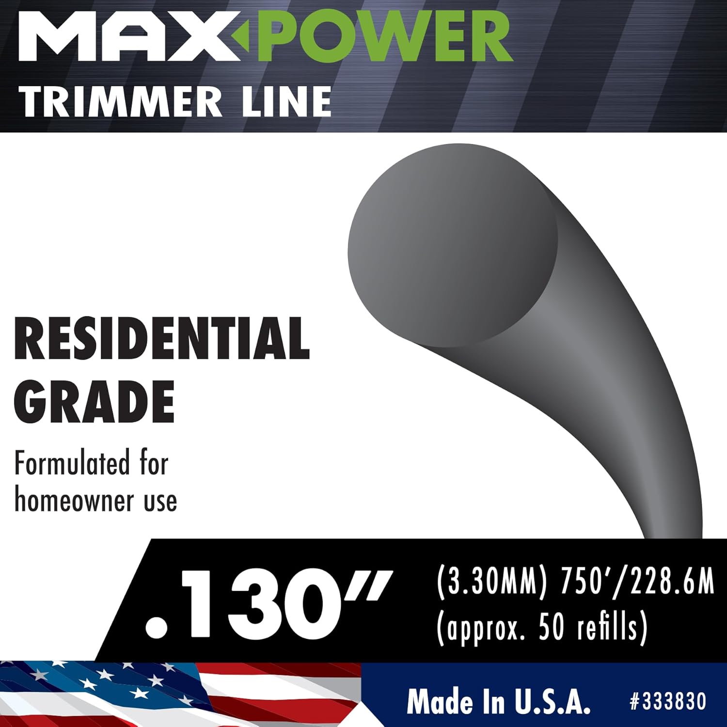 Maxpower 333830 Round .130" Trimmer Line 750' Approximate 5 lb Spool, Black