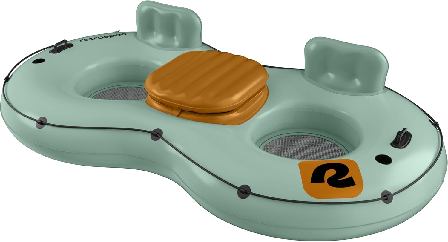 Retrospec Siesta Float Double River Tube for Adults 2 Person - Heavy Duty 600 lbs with Cooler & Cup Holders, Mesh Bottom Inflatable River Tubes for Floating