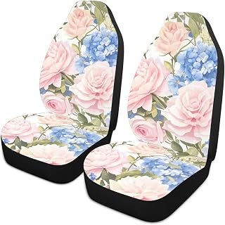 EtherSpher Juego de 2 fundas decorativas para asiento de coche, color rosa y azul, diseño de rosas vintage, lavables, impermeables, para asientos de coche, color rosa y azul
