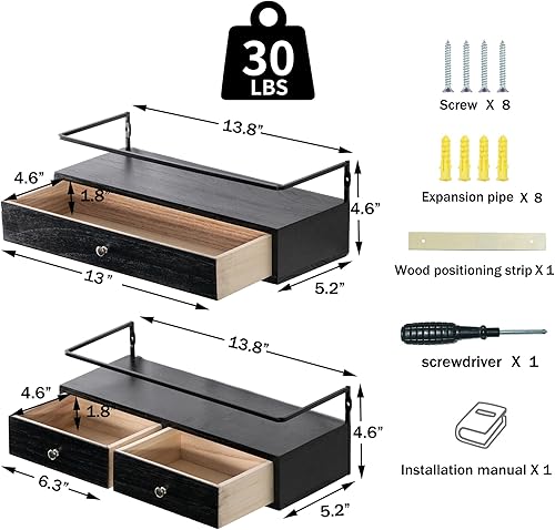 Miniatura 3 de dreampossible Estantes flotantes para almacenamiento en la pared, estante de baño montado en la pared con cajones, juego de 2, estantes de pared de