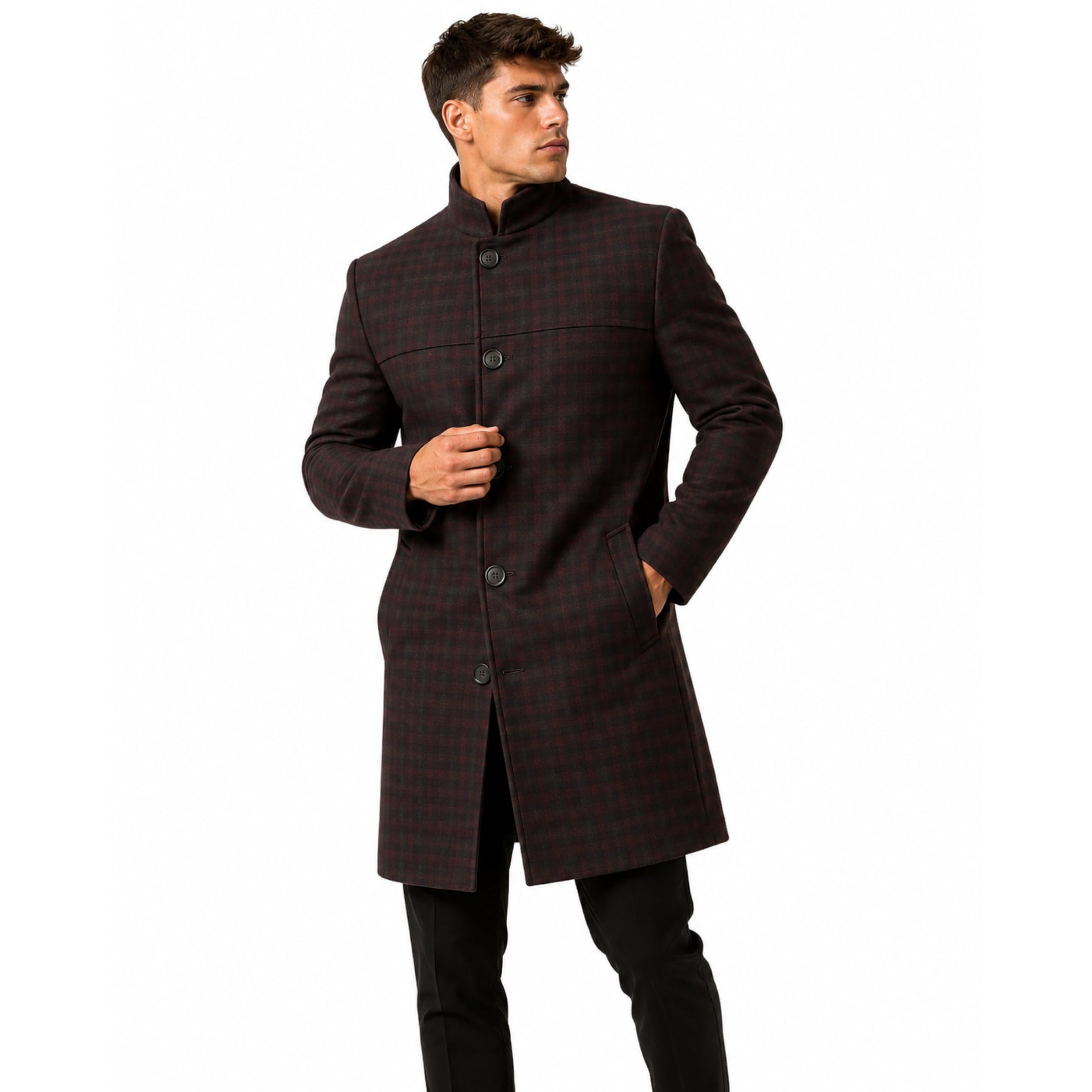 yo highness Men’s Checked Long Coat-picture-45