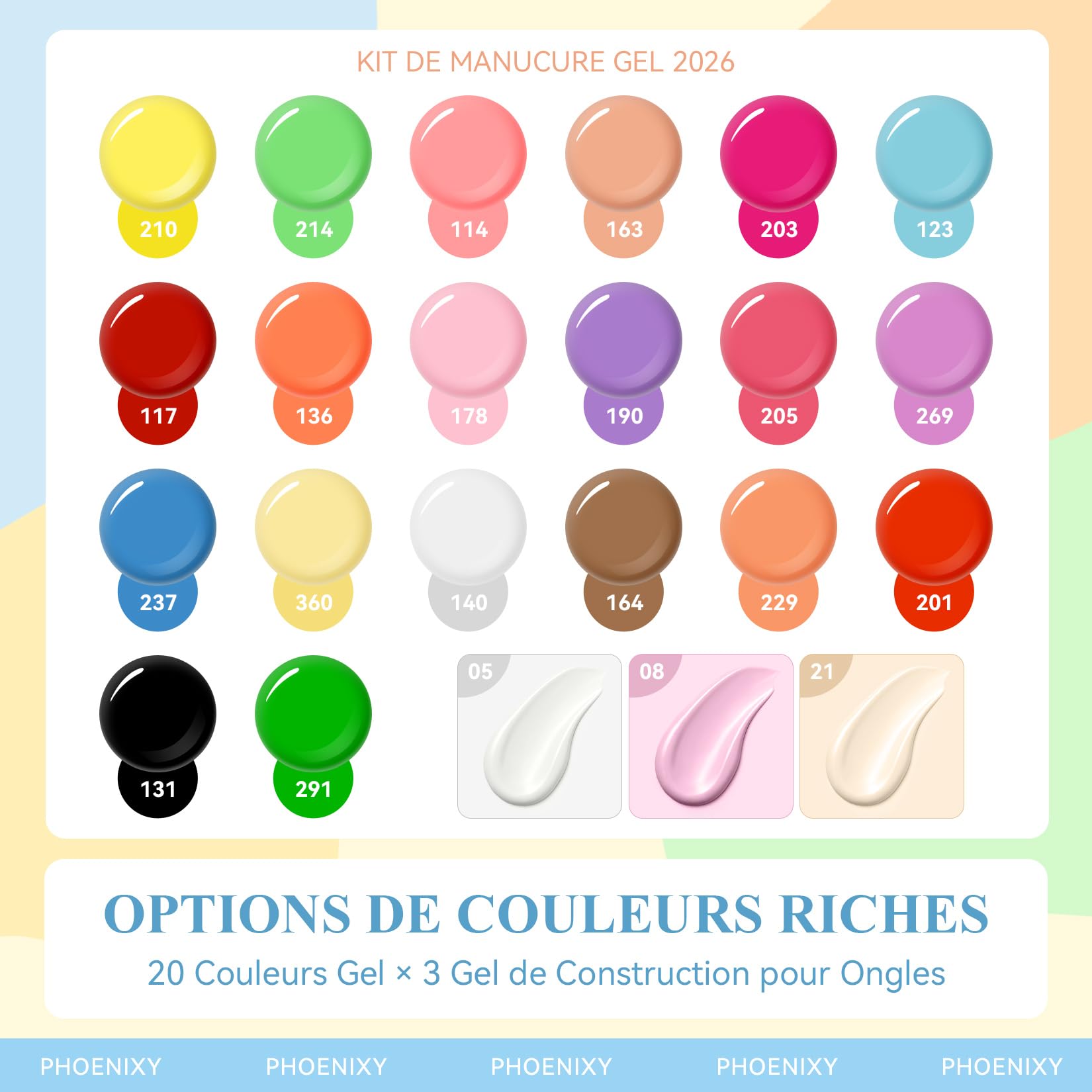 Phoenixy 28 PCS Kit Vernis Semi Permanent avec Lampe à Ongles 20 Couleurs Vernis à Ongles + 3 Couleurs de Poly Extension Gel Kit Ongle Gel UV Complet Pour Débutant