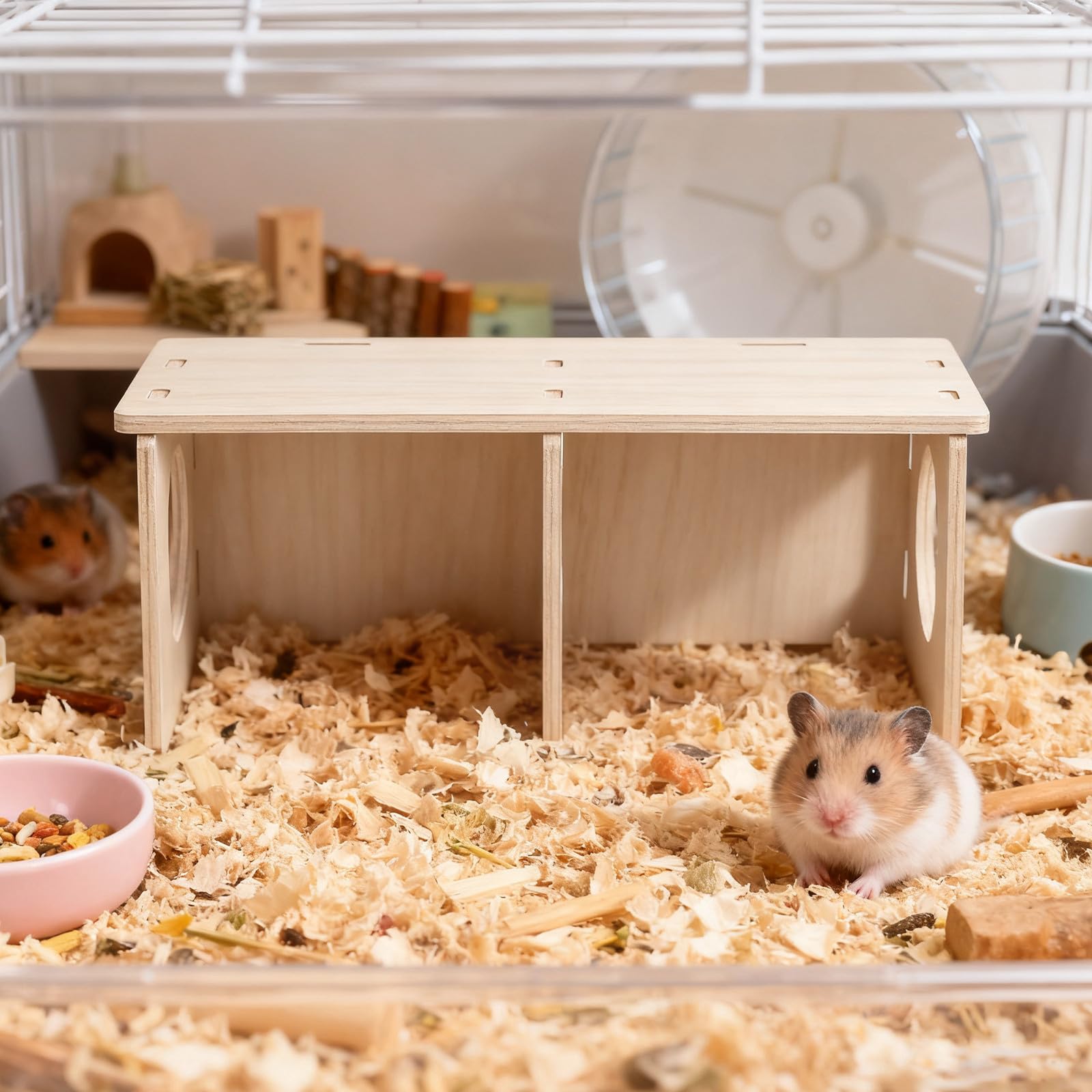 COHEALI Escondite Juguete Masticable Diseño Transparente de Madera para Hámster y Dos Habitaciones Adecuado para Pequeños Animales en Verano E Invierno
