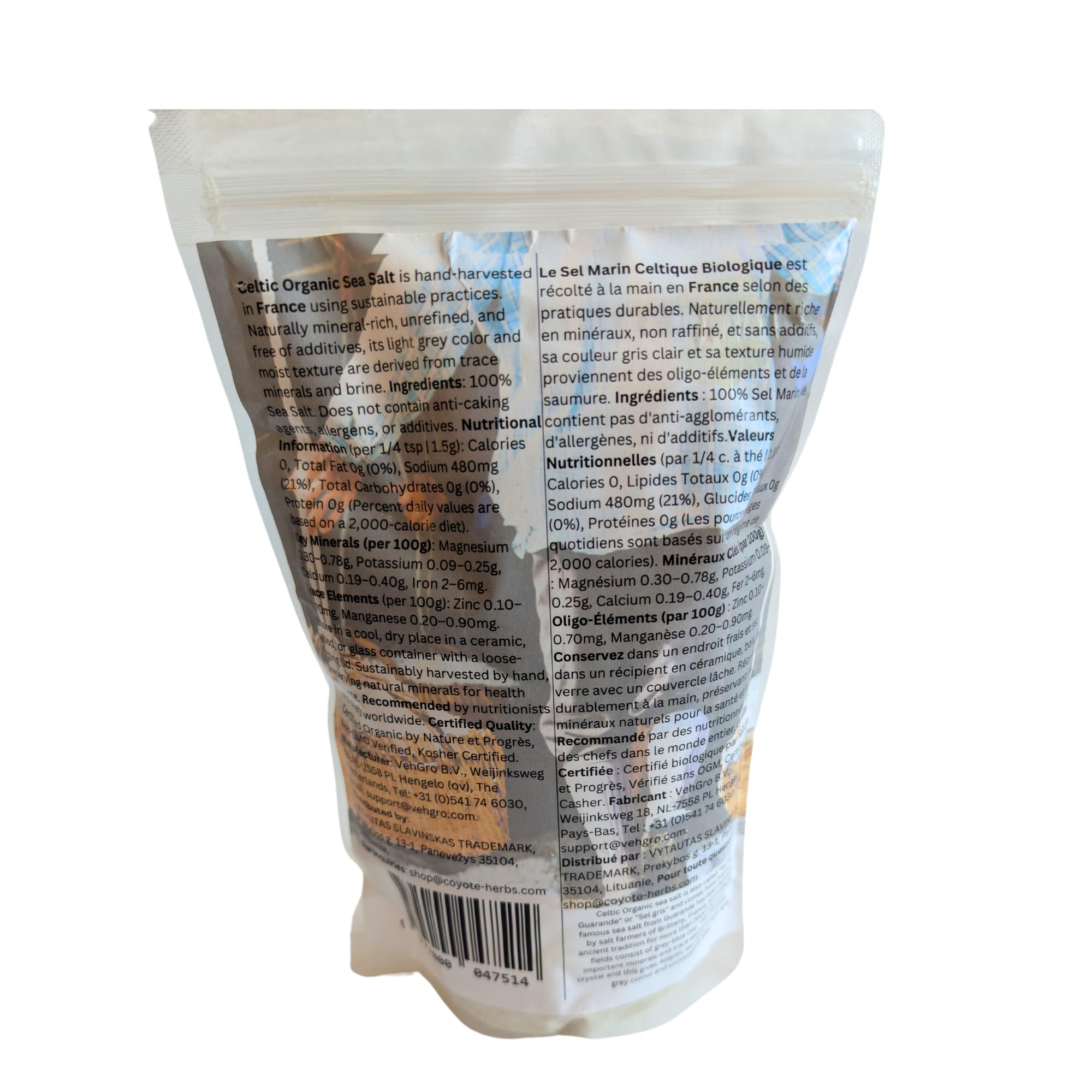 Sale marino celtico biologico fine secco 4 lb (1815 g) - Premium Sel de Guérande dalla Francia - Non raffinato, ricco di minerali, sale marino fine gourmet - raccolto a mano, naturale, perfetto per