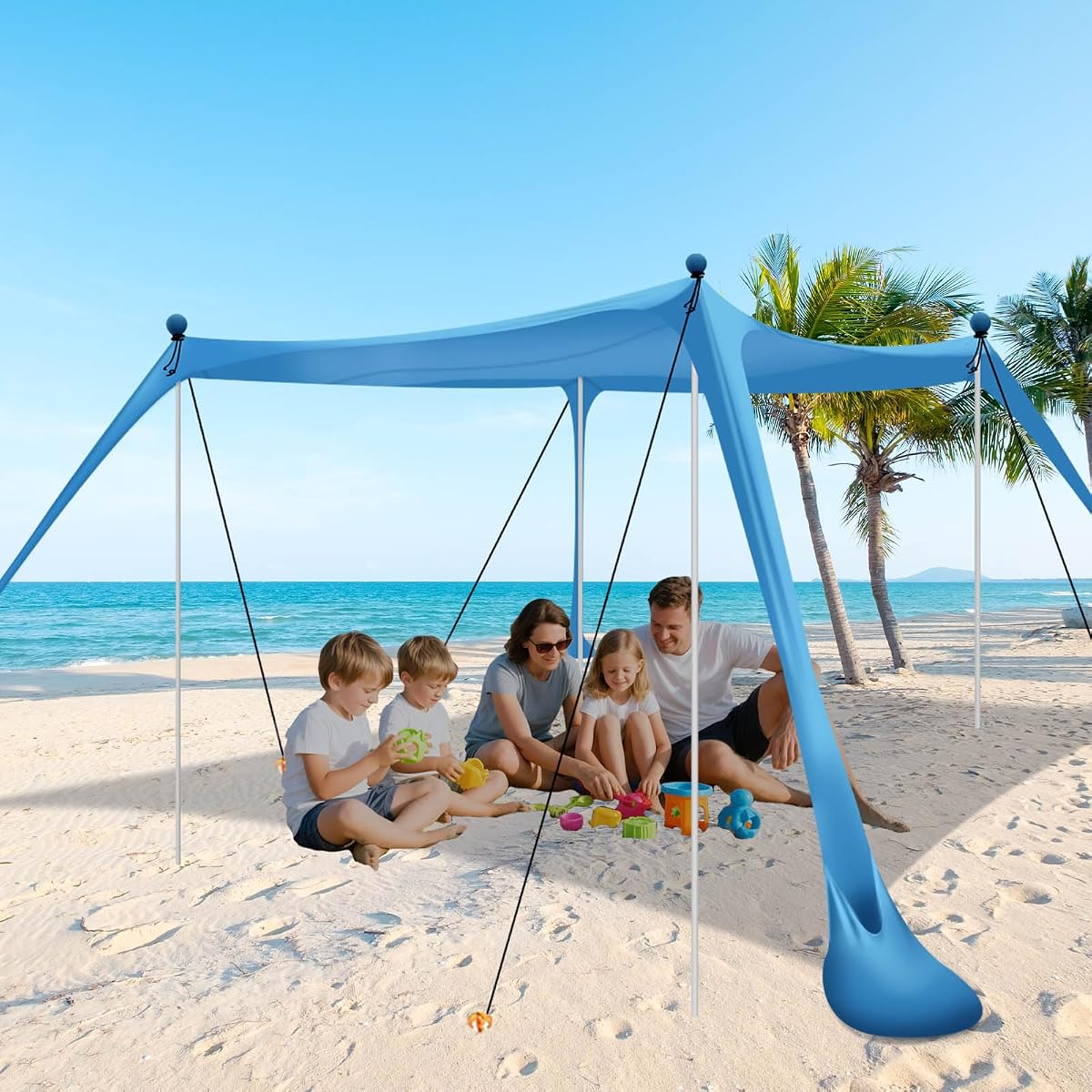 Beach Tent, Beach Canopy UPF50+ with Sandbags, Sand Shovels, Ground Pegs & Stability Poles, Outdoor Shade Camping Sun Shelter for Camping Trips, Fishing, Backyard Fun or Picnics