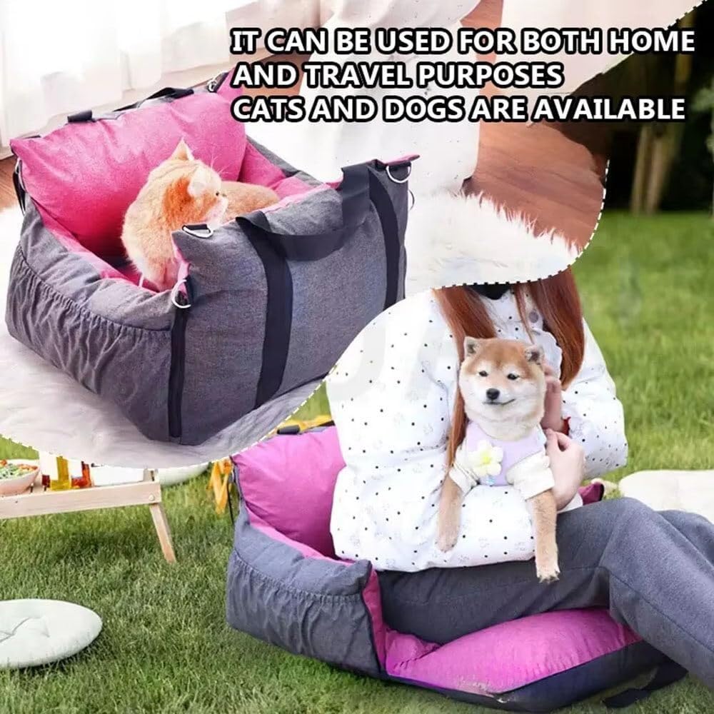 Funda de asiento de coche extraíble y lavable con bolsillos de almacenamiento y cinturón de seguridad para perros pequeños y gatos