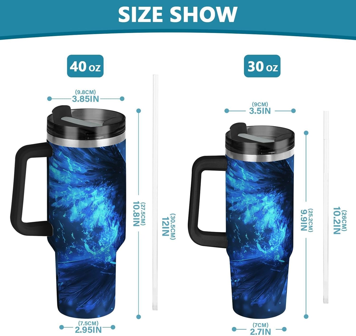 40 oz Tumbler Crow Blues with Handle and Straw Lid Vacuum Stainless Steel Insulated Water Bottle Travel Mug Car Cup Holder Friendly for Gym Travel Office