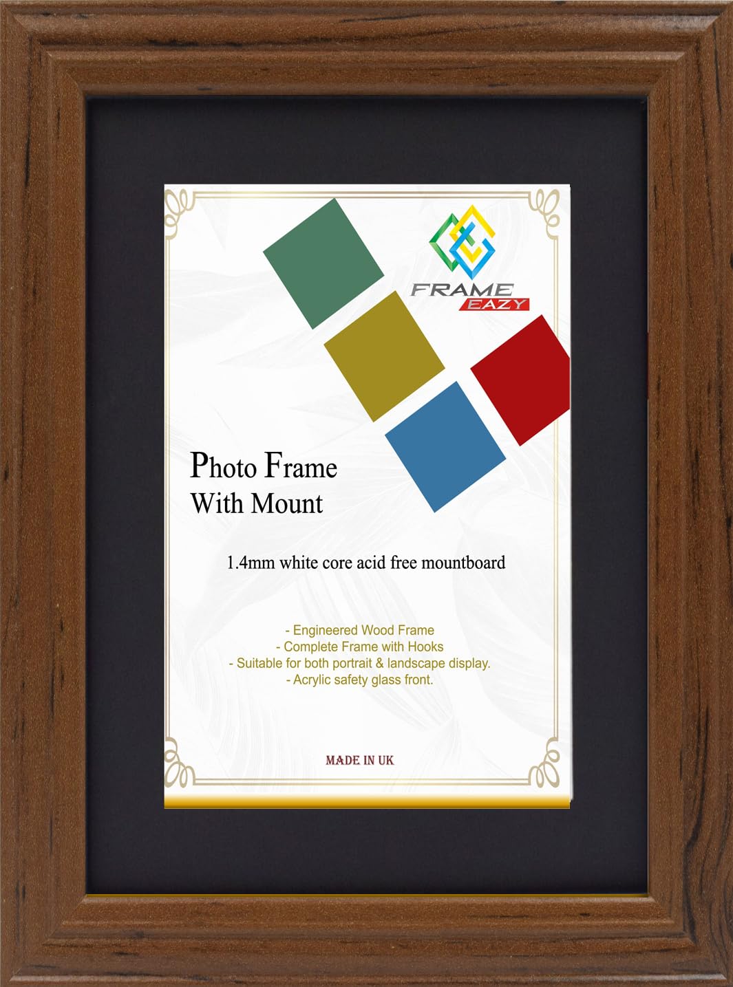FRAME EAZY Dark Oak A5 Photo Frame with A6 Black Mount - Antique Style Picture Frame With Safe Perspex Front - Frame A5 (14.8 x 21cm) For Picture Size A6 (10.5 x 14.8 cm)