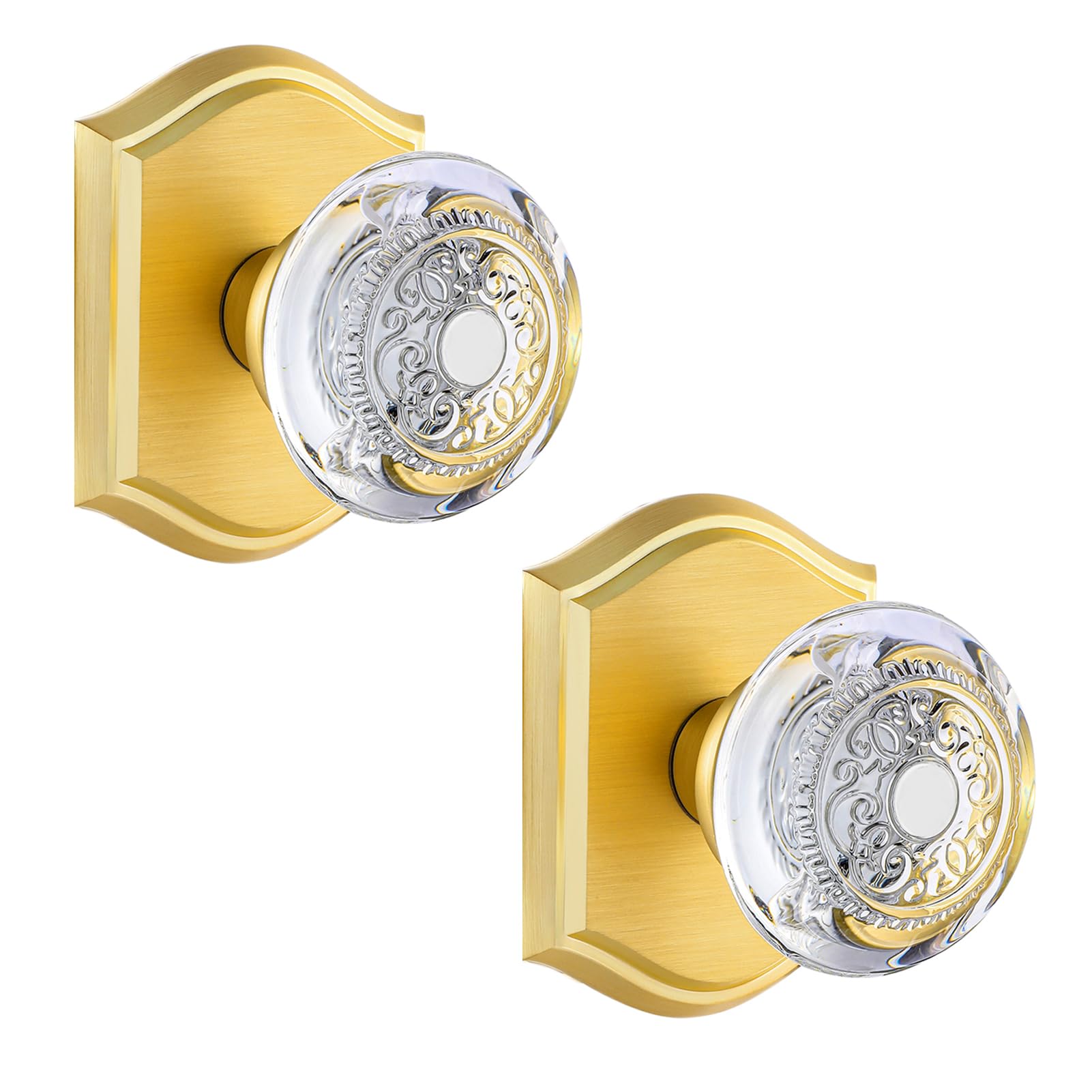 CLCTK 2 Pack Crystal Glass Dummy Door Knobs, Gold Dummy Door Knob, Satin Brass Finish