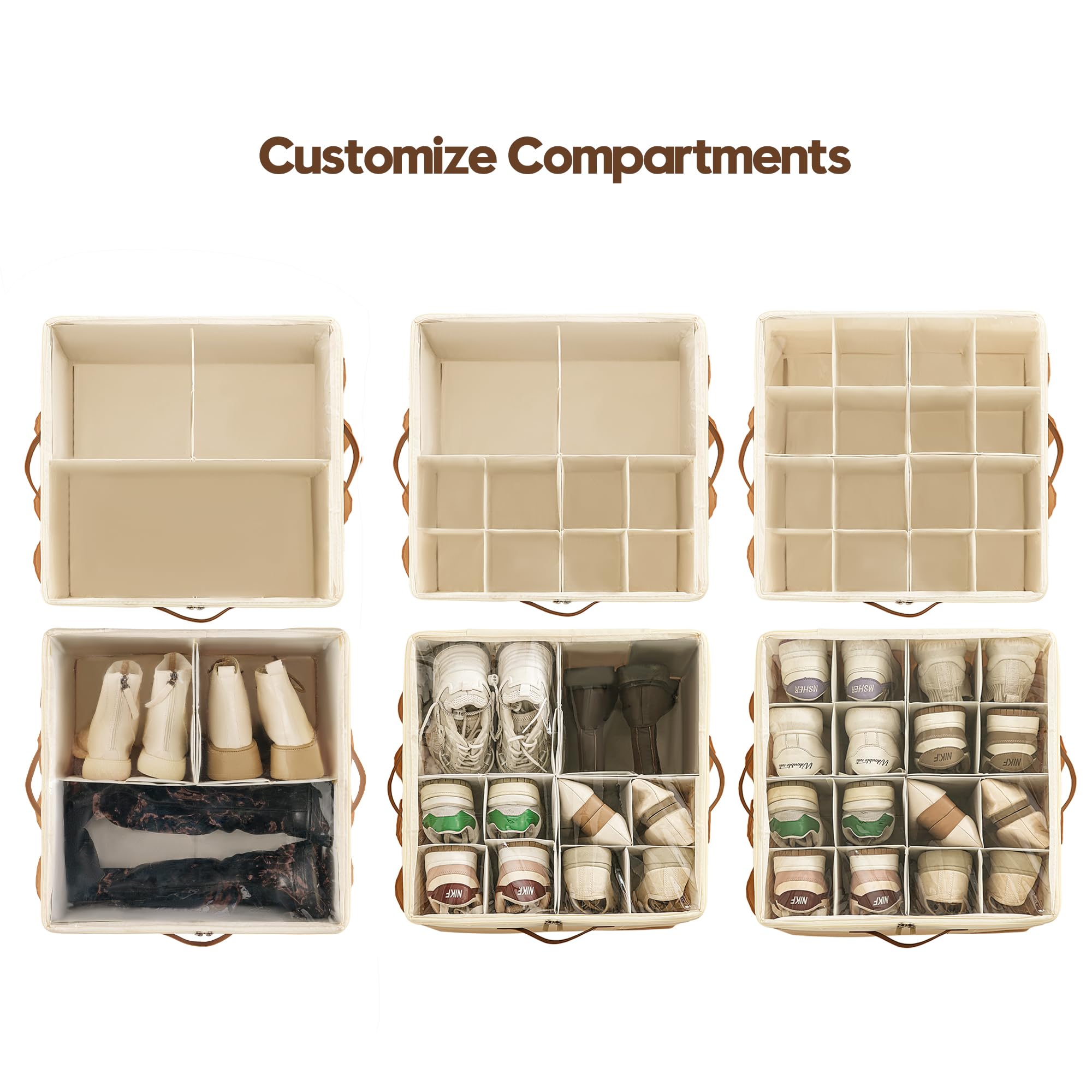 Varhomax Scatola organizer per scarpe, confezione da 2, in tessuto, con divisori regolabili e copertura trasparente, può contenere fino a 16-32 paia di scarpe da ginnastica e sandali per ingresso