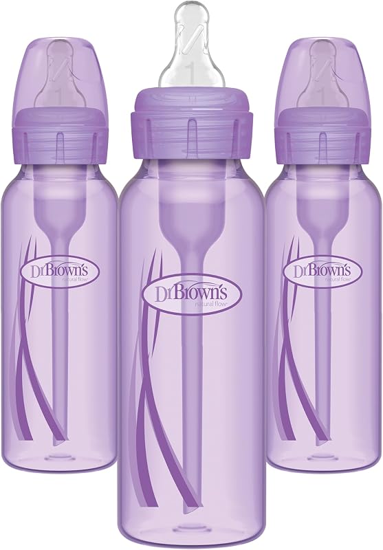Dr. Brown's Opciones anticólicos+ biberones estrechos, tetina de nivel 1 de 0 m+ - biberón para reducir los cólicos (paquete de 3), morado 8 oz