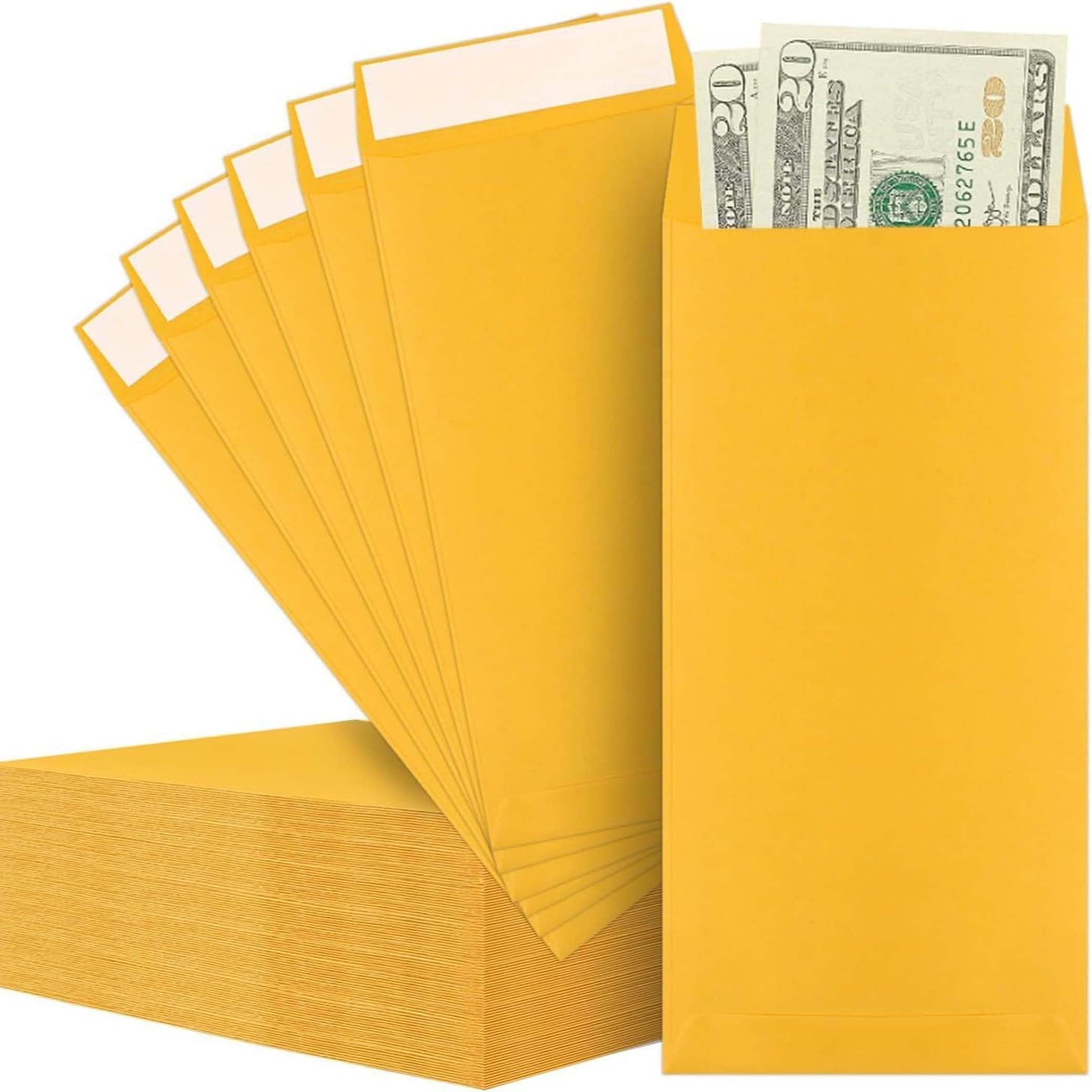 50 Pcs Small Envelopes, Self Adhesive Seed Envelopes, Kraft Paper Coin Envelopes, Money Envelopes for Payroll, Bead Envelopes or Stamp Envelopes (8.1 x 16.5 cm) (Yellow)
