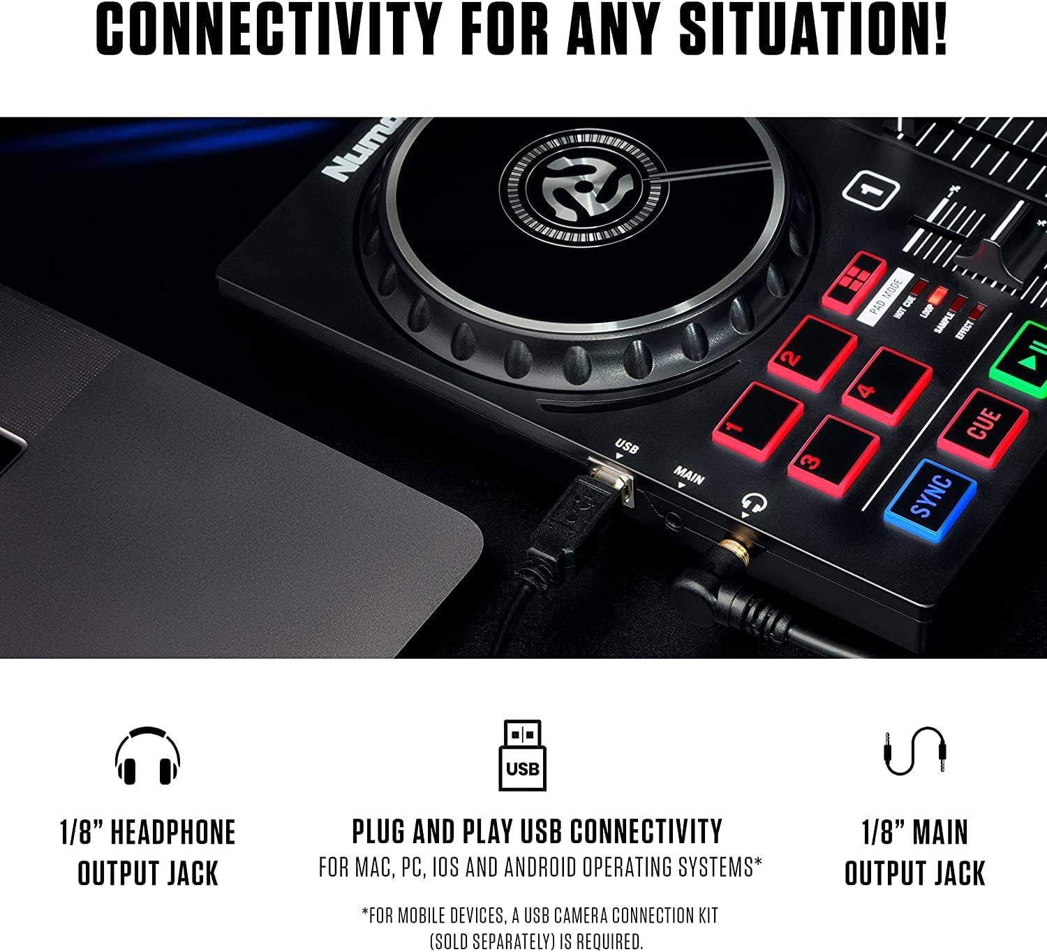 Complete DJ Equipment Package - Numark Party Mix 2 DJ Controller with Party Lights, M-Audio BX3 3.5 Inch DJ Speakers, and Serato DJ Lite
