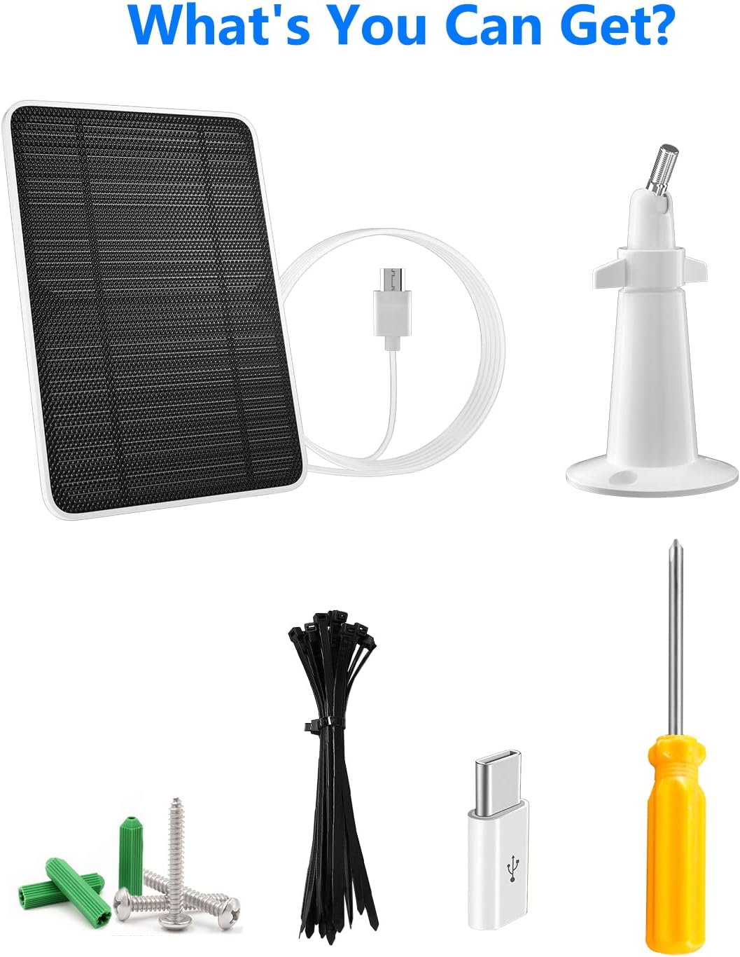 Solar Panel for Security Camera, 5W USB Solar Panel for DC 5V Security Camera, Micro USB & USB-C Port Solar Panel, IP65 Waterproof Solar Charger for Camera,360° Adjustable Mounting 13ft Cable, 2 Pack