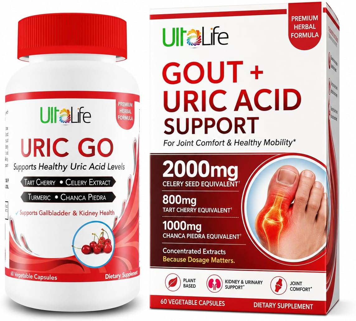 #1 URIC GO Uric Acid Cleanse Support Supplement for G.O.U.T - Natural Kidney Cleanse Detox Formula Chanca Piedra, Celery Seed, Tart Cherry, Cranberry, Pomegranate, Turmeric, Vegan Non-GMO 60 Capsules