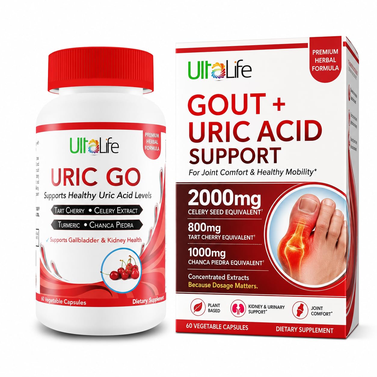 #1 URIC GO Uric Acid Cleanse Support Supplement for G.O.U.T - Natural Kidney Cleanse Detox Formula Chanca Piedra, Celery Seed, Tart Cherry, Cranberry, Pomegranate, Turmeric, Vegan Non-GMO 60 Capsules