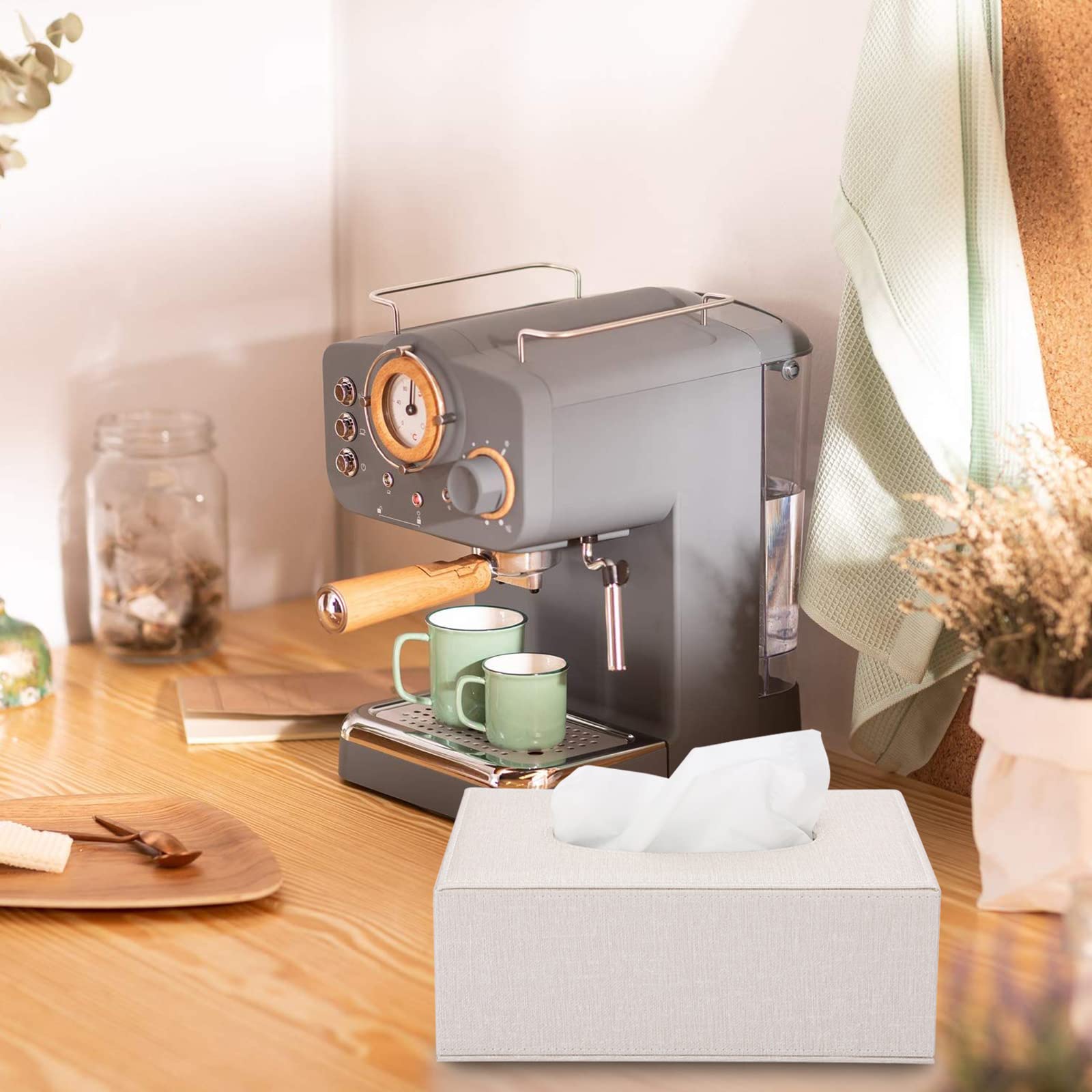 Taschentuchbox Rechteckige Würfel Kosmetiktücherbox PU Kunstleder Papiertaschentuchbox Leinen Beige Taschentuchhalter 25x14x11cm Tissue Box für Esszimmer Wohnzimmer Schlafzimmer Auto Büro Hotel
