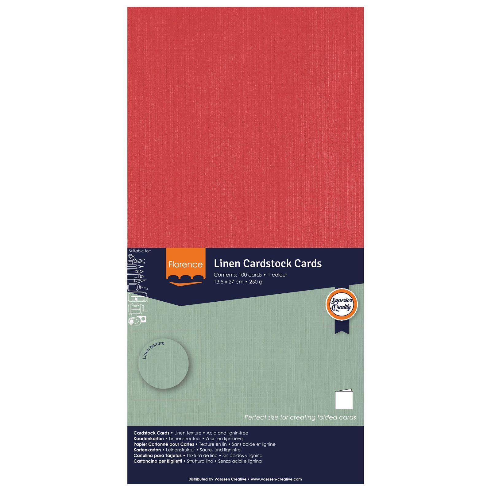 Florence Linen Cardstock 10.6 x 5.3 Inches Red (Poppy), 100 Sheets of 250 GSM Coloured Paper - Image 4